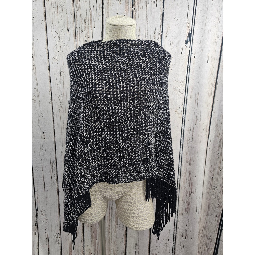 Arianna by Howards O/S Black White Knit Poncho Shawl Shimmery Glitzy Coverup NEW